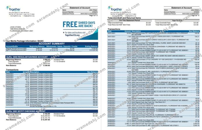 USA Missouri Together Credit Union bank word 6 pages